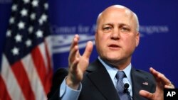 FILE - In this June 16, 2017, photo, New Orleans Mayor Mitch Landrieu speaks in Washington on race in America and his decision to take down Confederate monuments in his city.