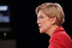 Democratic presidential candidate Sen. Elizabeth Warren, D-Mass., interviewed, Feb. 7, 2020, after participating in the Democratic presidential primary debate hosted by ABC News, Apple News, and WMUR-TV in Manchester, N.H.