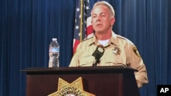 FILE - Clark County Sheriff Joe Lombardo speaks at a press conference, June 5, 2017, in Las Vegas, Nev. 