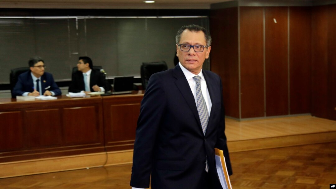 FILE - Ecuador's former Vice President Jorge Glas is shown in a courtroom in Quito, Ecuador, May 23, 2018.