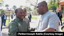 Joseph Kabila, mokonzi ya kala, akutani na mokonzi ya sika Félix Tshisekedi, Cité ya Union africaine, Kinshasa, 17 février 2019. (Twitter/Joseph Kabila)