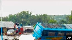 FILE—In this frame grab from video, flooded streets are seen in the town of Katesh, in Tanzania, December 3, 2023.