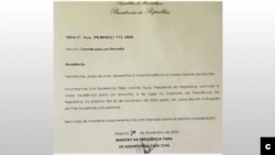 Parte da carta Presidência com convite de Filipe Nyusi para encontro com candidatos presidenciais