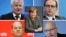 In this combination photo Horst Seehofer, top left, new German Interior Minister, addresses the media during a statement in Berlin, Germany, Friday, Jan. 26, 2018, Heiko Maas, top right, new German Foreign Minister, attends a press conference in Berlin, Germany, Tuesday, June 27, 2017, Olaf Scholz, bottom left, new German Finance Minister, attends a press conference in Berlin, Germany Sunday, March 4, 2018, Peter Altmaier, bottom right, new German Economy Minister, speaks during a news conference in Berlin, Wednesday, Jan. 17, 2018 and German Chancellor Angela Merkel, center, attends a meeting of the German parliament, Bundestag, at the Reichstag building in Berlin, Germany, Monday, Jan. 22, 2018.