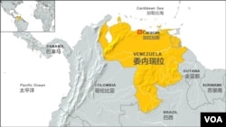 委内瑞拉及首都加拉加斯地理位置示意图