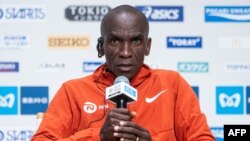 Kenya’s Eliud Kipchoge speaks during a press conference for the upcoming Tokyo Marathon 2024 on March 1, 2024.