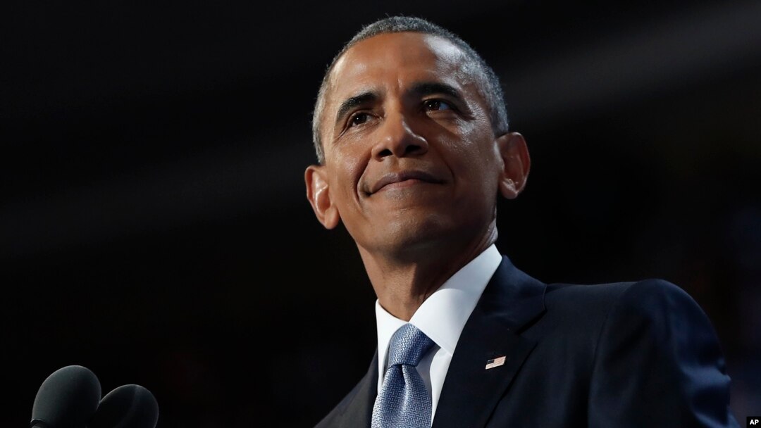 FILE - President Barack Obama pauses as he speaks during 2016 Democratic National Convention in Philadelphia, July 27, 2016. 