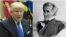 From left, President Donald Trump, the 45th president of the United States, President Andrew Jackson, the seventh president of the United States.