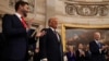 Vice President-elect former Sen. J.D. Vance (R-OH) and President-elect Donald Trump arrive to inauguration ceremonies in the Rotunda of the U.S. Capitol, Jan. 20, 2025 in Washington.