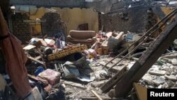 A view shows the rubble of a building destroyed during an air strike in the capital of the northern region of Tigray, in Ethiopia on Oct. 28, 2021.