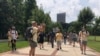 Protesters march opposing in-person classes at Georgia Tech in Atlanta, Aug. 17, 2020. More of the state public universities are opening for the fall term.