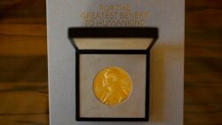 مدال طلای نوبل پیش از اهداء به برنده نوبل ادبیات در اقامتگاه سفیر سوئد در لندن، بریتانیا - ۱۵ آذر ۱۴۰۰