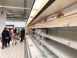 A view shows empty shelves in the meat department of a supermarket amid coronavirus concerns in Moscow, Russia, March 18, 2020.