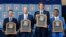 From left, Craig Biggio, John Smoltz, Randy Johnson and Pedro Martinez hold their plaques after their induction at the Clark Sports Center into Baseball's Hall of Fame in Cooperstown, New York, July 26, 2015.