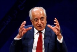 U.S. envoy for peace in Afghanistan Zalmay Khalilzad speaks during a debate at Tolo TV channel in Kabul, Apr. 28, 2019.
