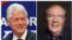FILE - Photo combo shows former President Bill Clinton (L) at a political event at Upper Moreland High School in Willow Grove, Pa., on April 12, 2012, and author James Patterson at a photo session in New York on Aug. 30, 2016. 