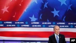 Democratic presidential candidate, former New York City Mayor Michael Bloomberg speaks during a Democratic presidential primary debate, Feb. 19, 2020, in Las Vegas, hosted by NBC News and MSNBC.