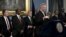New York City Mayor Bill de Blasio, accompanied by local, state and federal law enforcement officials at Manhattan's City Hall, speaks to reporters about the establishment of special courts and a police unit dedicated to gun-related cases, Jan. 12, 2016.
