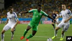 Timnas Bosnia kalah tipis 0-1 dari Nigeria dalam pertandingan di stadion Arena Pantanal, Cuiaba, Brazil, Sabtu (21/6). 