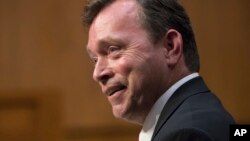 Christopher R. Sharpley appears before the Senate Intelligence Committee to be confirmed as the CIA inspector general, on Capitol Hill in Washington, Oct. 17, 2017. 