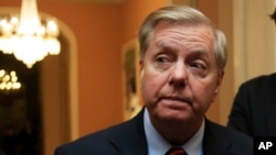 FILE - Sen. Lindsey Graham, a South Carolina Republican, speaks to reporters on Capitol Hill in Washington, Jan. 8, 2019.