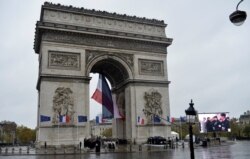 General view of the Arc de Triomphe as French President Emmanuel Macron attends a commemoration ceremony for Armistice day in Paris, Nov, 11, 2019.