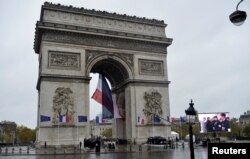General view of the Arc de Triomphe as French President Emmanuel Macron attends a commemoration ceremony for Armistice day in Paris, Nov, 11, 2019.
