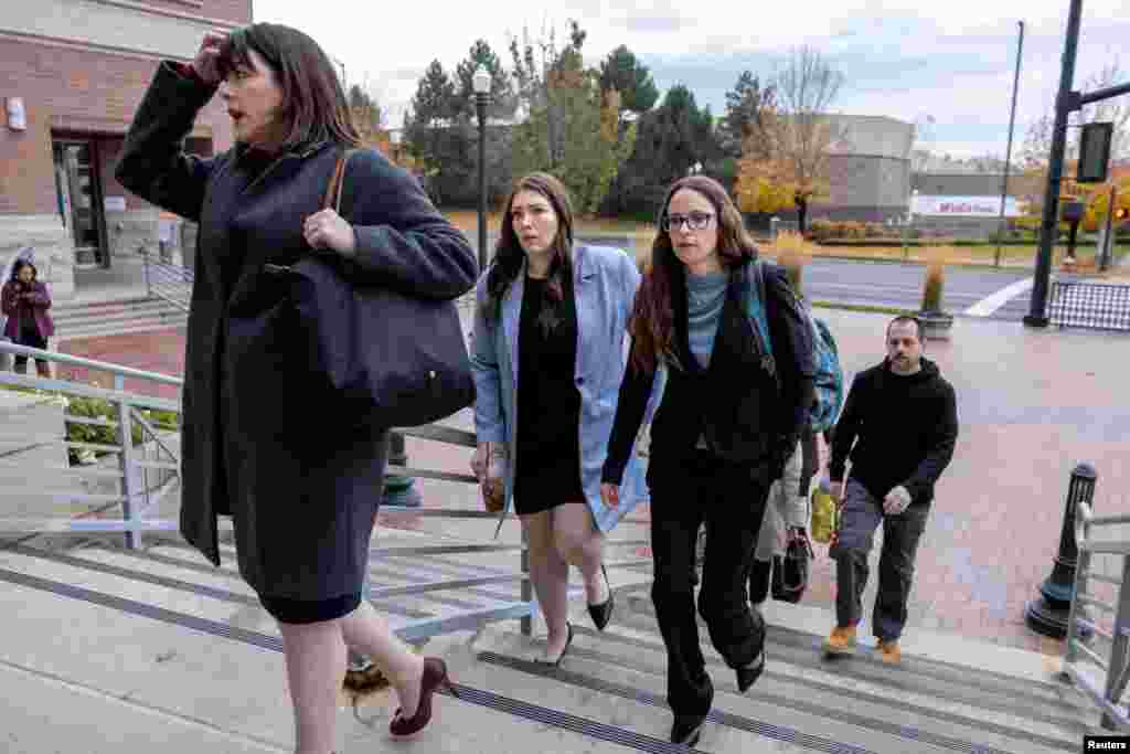 Gail Deady, Senior Staff Attorney at the Center for Reproductive Rights, walks into the Ada County courthouse with Jennifer Adkins and Kayla Smith, two plaintiffs in Adkins v. State of Idaho, in Boise, Nov. 12, 2024. The Center for Reproductive Rights filed a lawsuit on behalf of Idaho women denied abortions despite facing serious pregnancy complications.