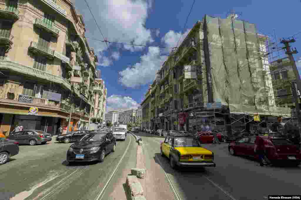 Historic apartment buildings and critical road infrastructure, located just 150 meters inland from the sea, bear signs of saltwater-related damage. Alexandria, Egypt, Sept. 22, 2024.