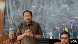 Deputi Bidang Sistem dan Strategi Badan Nasional Penanggulangan Bencana (BNPB) Wisnu Widjaja dalam jumpa pers di kantor BNPB, 31 Mei 2019. (Foto: VOA/Fathiyah).