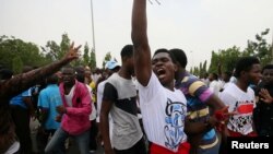 FILE - Shi'ites gather to protest the detention of their leader El Zakzaky in Abuja, Nigeria, April 4, 2018
