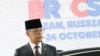 FILE - Indonesia's Foreign Minister Sugiono arrives at the BRICS summit in Kazan, Russia, Oct. 24, 2024. 