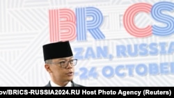 FILE - Menteri Luar Negeri Indonesia Sugiono di KTT BRICS di Kazan, Rusia, 24 Oktober 2024.