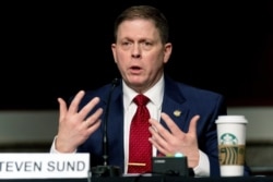 Former U.S. Capitol Police Chief Steven Sund testifies before a Senate Homeland Security and Governmental Affairs & Senate Rules and Administration joint hearing on Capitol Hill, Washington, Feb. 23, 2021.