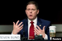 Former U.S. Capitol Police Chief Steven Sund testifies before a Senate Homeland Security and Governmental Affairs & Senate Rules and Administration joint hearing on Capitol Hill, Washington, Feb. 23, 2021.