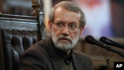 Parliament Speaker Ali Larijani gives a press conference in Tehran, Iran, Dec. 1, 2019.