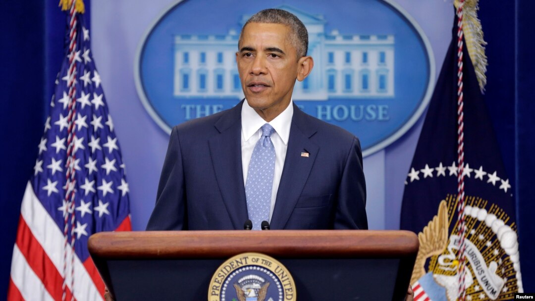 Presiden AS Barack Obama memberikan pernyataan mengenai pembunuhan 3 polisi di Baton Rouge, Louisiana di Gedung Putih (17/7).