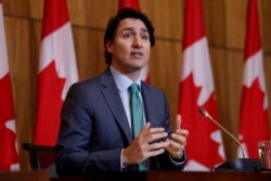 Perdana Menteri Kanada Justin Trudeau dalam sebuah konferensi pers di Ottawa, Kanada, pada 5 Januari 2022. (Foto: Reuters)