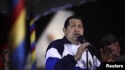 Venezuelan President Hugo Chavez speaks after arriving from Cuba, at Simon Bolivar airport in Caracas late in the evening May 11, 2012.