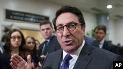 Speaking to reporters, Jay Sekulow, President Donald Trump's personal lawyer, attacks the Democrat's arguments in the impeachment trial of the president on charges of abuse of power and obstruction of Congress, in Washington, Jan. 24, 2020. 