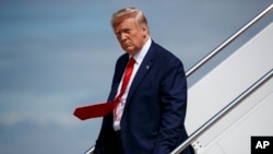President Donald Trump steps off Air Force One after arriving at Andrews Air Force Base in Maryland, Sept. 26, 2019. Trump had spent the week attending the United Nations General Assembly in New York. 