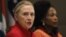 U.S. Secretary of State Hillary Clinton (L) speaks next to South African Foreign Minister Maite Nkoana-Mashabane during the U.S.-South Africa Strategic Dialogue in Pretoria, August 7, 2012. 