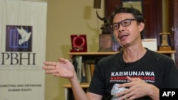 This picture taken on September 2, 2024 shows Indonesian environmental activist Daniel Frits Maurits Tangkilisan speaking during an interview with AFP in Jakarta.