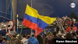Manifestaciones pacíficas en el día número 15 del paro nacional en Colombia. Portal del Norte, en Bogotá, Colombia, el miércoles 12 de mayo de 2021. [Foto: VOA/Karen Sánchez]