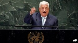 Palestinian President Mahmoud Abbas addresses the 73rd session of the United Nations General Assembly, at U.N. headquarters, Sept. 27, 2018.