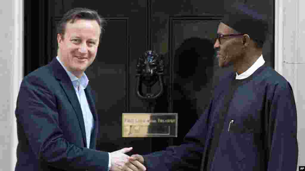 Shugaban Kasar Najeriya Mai Jiran Gado Muhammadu Buhari da MInistan Birtaniya David Cameron, Mayu 23, 2015