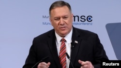 El secretario de Estado de EE.UU., Mike Pompeo, habla en la Conferencia de Seguridad en Munich, Alemania, el 15 de febrero de 2020.