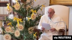 Pope Francis speaks during the weekly general audience at the Vatican Apostolic Library, Dec. 30, 2020. (Credit: Vatican Media)