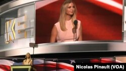 Ivanka Trump introduces her father, Donald Trump, as the Republican presidential nominee, in Cleveland, July 21, 2016.