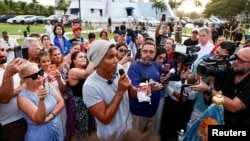 Luis Manuel Otero Alcantara, a Cuban dissident artist, speaks to the media and the members of the Cuban community, in Miami, Florida, U.S., July 18, 2026.